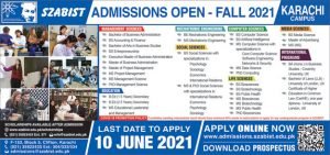 Szabist Admissions Advertisement Karachi 2021