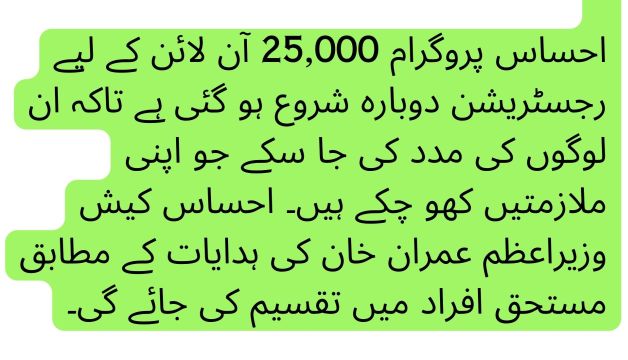 ehsaas program 25000 online registration cnic check 8171